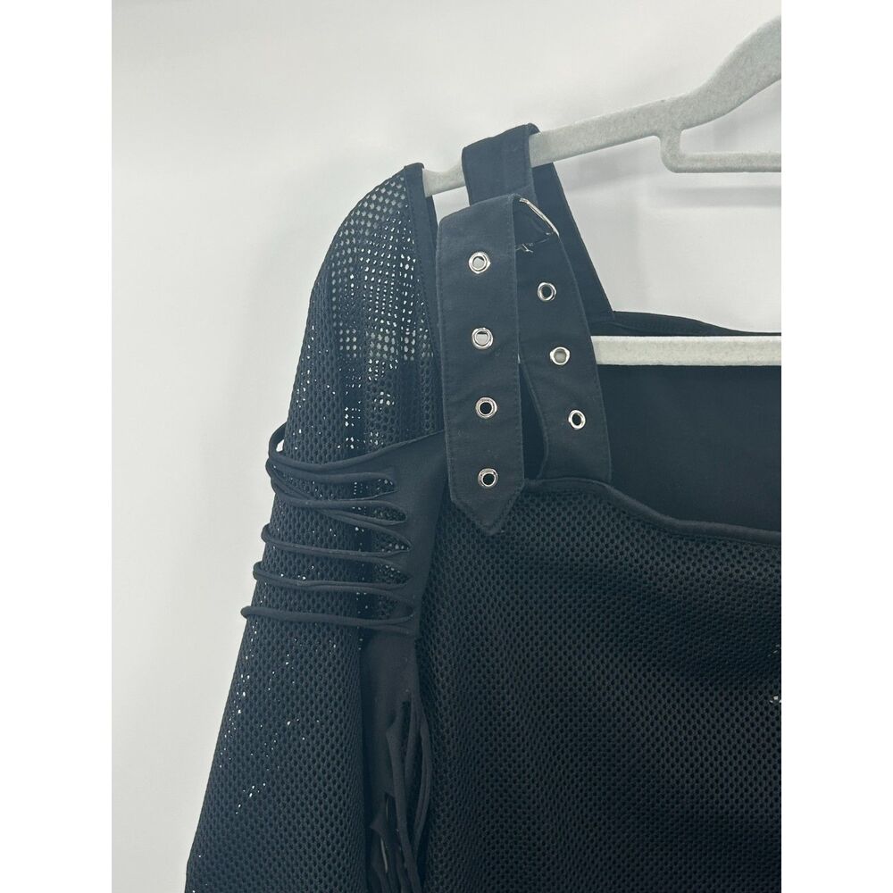 Devil Fashion Off Shoulder Mesh Black Shirt Goth XXXL Punk Women's Buckle M/L - Picture 3 of 8